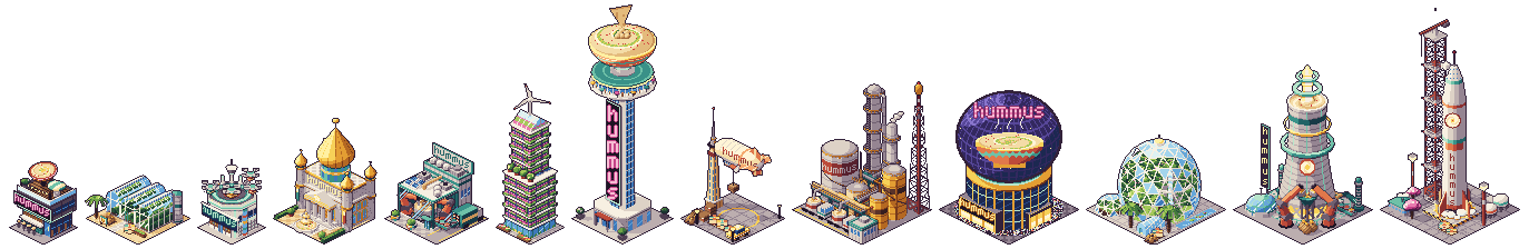 The grand buildings of the world tour side by side, from the neon hummus bar to the space port